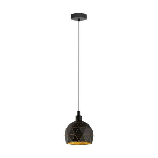 Loops Pendant Light Black Powder Coated Inside Gold Cut Out Shade Bulb E14 1x40W - image 1
