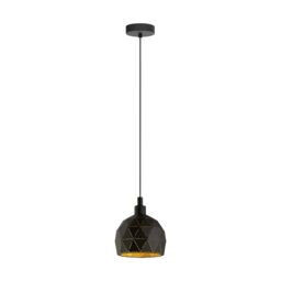 Loops Pendant Light Black Powder Coated Inside Gold Cut Out Shade Bulb E14 1x40W - thumbnail 1
