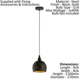Loops Pendant Light Black Powder Coated Inside Gold Cut Out Shade Bulb E14 1x40W - thumbnail 2