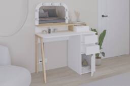 Decortie Women's 'Avien' Make-Up Dressing Table Set with LED Mirror in White - Size: 2 Pack