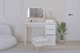 Decortie Women's 'Avien' Make-Up Dressing Table Set with LED Mirror in White - Size: 2 Pack - thumbnail 3