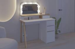 Decortie Women's 'Avien' Make-Up Dressing Table Set with LED Mirror in White - Size: 2 Pack - thumbnail 4