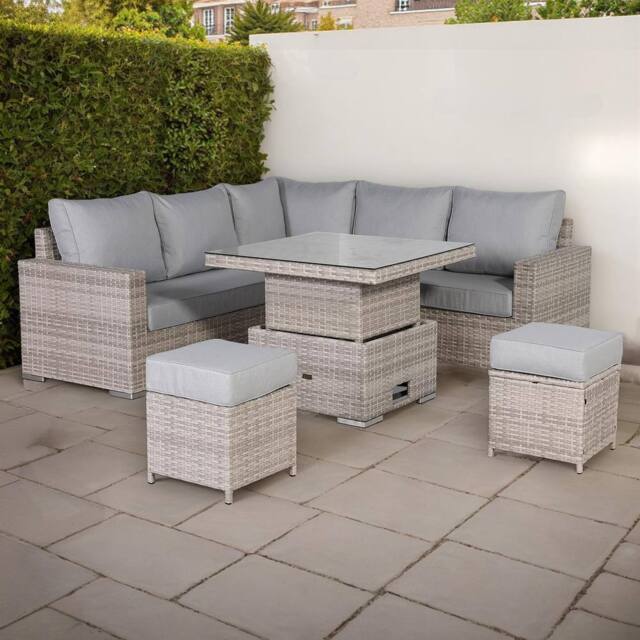 Furnishings For Less UK L-Shaped Outdoor Rattan Patio Sofa Set with Rising Table in Grey - image 1