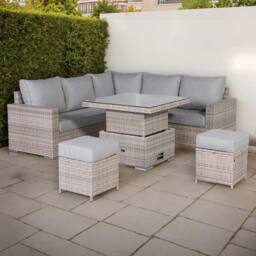 Furnishings For Less UK L-Shaped Outdoor Rattan Patio Sofa Set with Rising Table in Grey - thumbnail 1