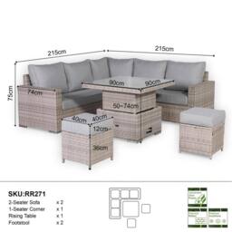 Furnishings For Less UK L-Shaped Outdoor Rattan Patio Sofa Set with Rising Table in Grey - thumbnail 3