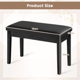 Costway 2-in-1 PU Leather Piano Bench Double Duet Seat W/Padded Cushion Music Storage in Black - thumbnail 5
