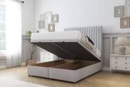 "Sloomy Manhattan Naples Ottoman Bed Base-26"" Strutted Headboard in Silver - Size: King" - thumbnail 2