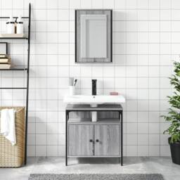 Berkfield Home 2 Piece Bathroom Furniture Set Grey Sonoma Engineered Wood - thumbnail 3