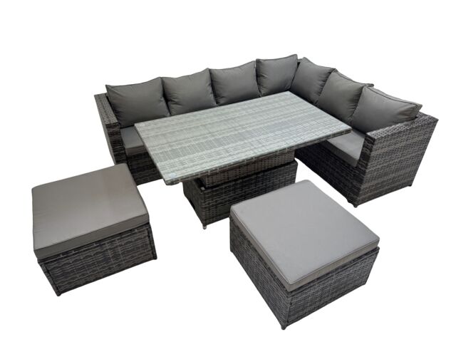 Fimous 8 Seater Rattan Corner Sofa Sets with 2 Big Footstools Dark Grey Mixed - image 1