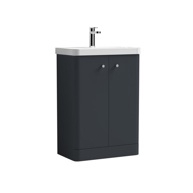 Balterley Floor Standing 2 Door Vanity Unit Ceramic Basin Dark Grey 600mm - image 1