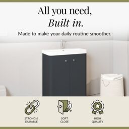 Balterley Floor Standing 2 Door Vanity Unit Ceramic Basin Dark Grey 600mm - thumbnail 2