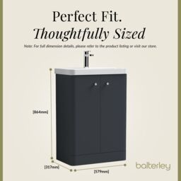 Balterley Floor Standing 2 Door Vanity Unit Ceramic Basin Dark Grey 600mm - thumbnail 5
