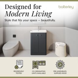 Balterley Floor Standing 2 Door Vanity Unit Ceramic Basin Dark Grey 600mm - thumbnail 3