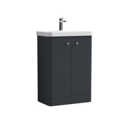 Balterley Floor Standing 2 Door Vanity Unit Ceramic Basin Dark Grey 600mm - thumbnail 1