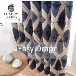 Luxury Living Luxury Diamond Jacquard Metallic Fully Lined Ring Top Curtains in Blue - Size: 168 cm width x 229 cm drop - thumbnail 2