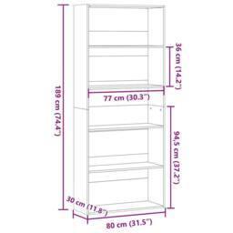 Berkfield Home Classic Book Cabinet Sonoma Oak 80x30x189 cm Engineered Wood in Light Brown - Size: 80 x 30 x 189 cm - thumbnail 9