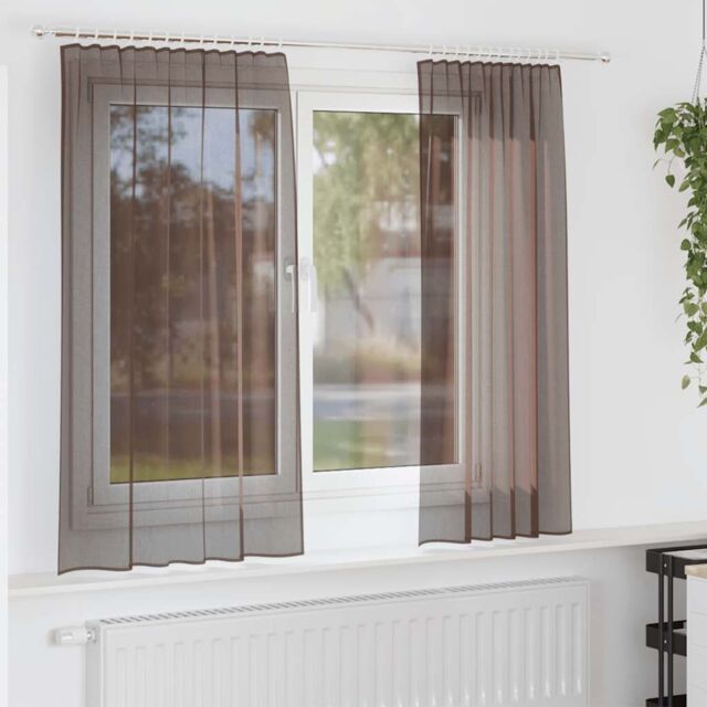 Berkfield Home Voile Curtains with Tab Top 2 pcs Brown - image 1