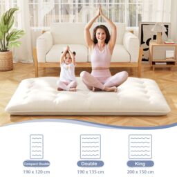 Costway Foldable Tatami Mat Floor Futon Mattress Roll up Sleeping Pad with Washable Cover, Small Double/Double/King Size in Beige - thumbnail 4