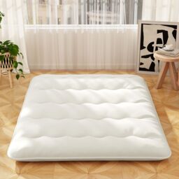 Costway Foldable Tatami Mat Floor Futon Mattress Roll up Sleeping Pad with Washable Cover, Small Double/Double/King Size in Beige - thumbnail 1