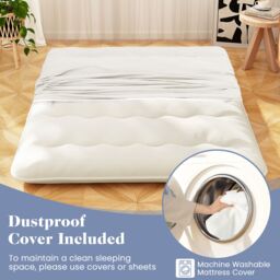 Costway Foldable Tatami Mat Floor Futon Mattress Roll up Sleeping Pad with Washable Cover, Small Double/Double/King Size in Beige - thumbnail 6