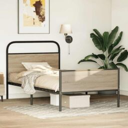 Berkfield Home Bed Frame without Mattress 100x190 cm Sonoma Oak Engineered Wood in Brown - thumbnail 4