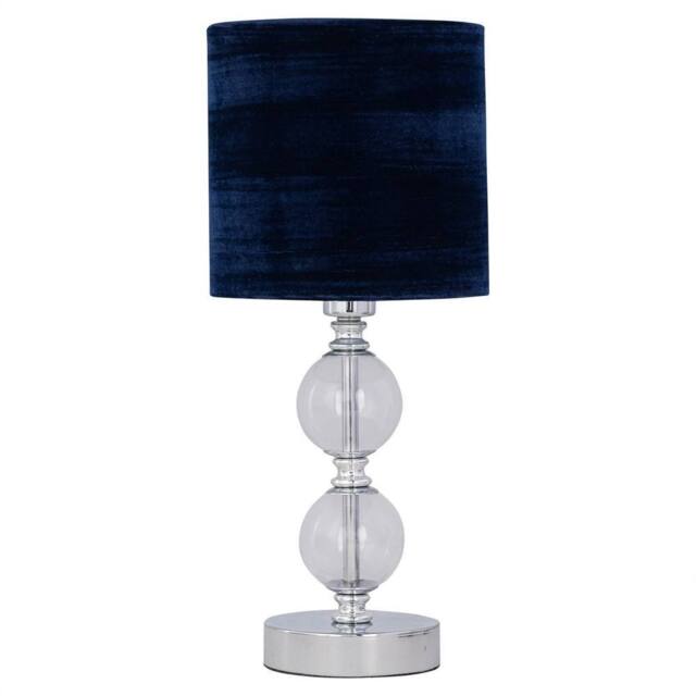 First Choice Lighting Chrome Two Ball Table Lamp with Navy Blue Crushed Velvet Shade in Silver - image 1