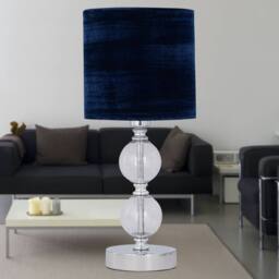 First Choice Lighting Chrome Two Ball Table Lamp with Navy Blue Crushed Velvet Shade in Silver - thumbnail 5