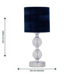 First Choice Lighting Chrome Two Ball Table Lamp with Navy Blue Crushed Velvet Shade in Silver - thumbnail 6