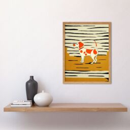 "Artery8 Wall Art Print Beagle Dog Springer Orange on Mustard Spaniel Art Framed in Light Oak - Size: W12"" x H16""" - thumbnail 2