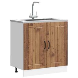 Berkfield Home Sink Base Cabinet Lucca Old Wood Engineered Wood in Brown - thumbnail 3