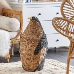 Wyld and Coco Penguin Wicker Toy Basket - Natural Water Hyacinth Kids Room - thumbnail 1