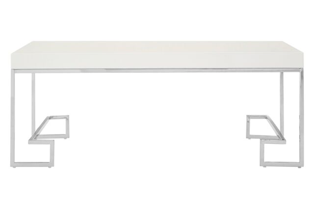 Orsina Luxe Chrome Angled Legs Coffee Table With White Gloss Top, Decorative Display Table, Shiny Rectangular Table - image 1