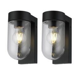 First Choice Lighting Set of 2 Parnie - Black IP44 Outdoor Wall Lights - thumbnail 1