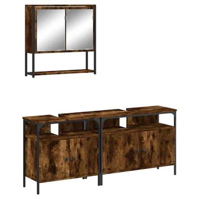 Berkfield Home 3 Piece Bathroom Furniture Set Smoked Oak Engineered Wood in Brown - image 1