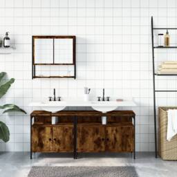 Berkfield Home 3 Piece Bathroom Furniture Set Smoked Oak Engineered Wood in Brown - thumbnail 3