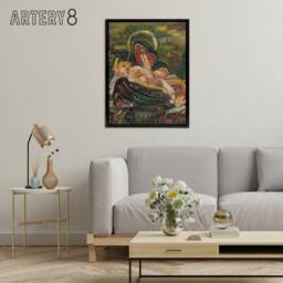 "Artery8 Pieta Virgin Mary & Christ Kubincan Black Framed Canvas Art Print in Green - Size: W12"" x H16""" - thumbnail 3