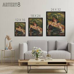 "Artery8 Pieta Virgin Mary & Christ Kubincan Black Framed Canvas Art Print in Green - Size: W12"" x H16""" - thumbnail 4