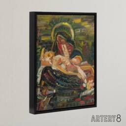 "Artery8 Pieta Virgin Mary & Christ Kubincan Black Framed Canvas Art Print in Green - Size: W12"" x H16""" - thumbnail 2