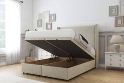 "Sloomy Devonshire Plush Ottoman Bed Base-54"" Wingback Headboard in Cream - Size: Small Single" - thumbnail 2