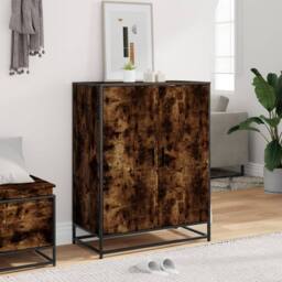 Berkfield Home Shoe Cabinet Smoked Oak 75x38x97.5 cm Engineered Wood & Metal in Brown - thumbnail 3