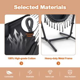 Costway Hammock Chair with Stand Height Adjustable Hanging Chair W/ Phone Holder & Pillow in Grey - thumbnail 5