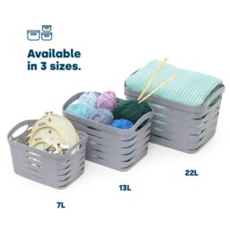 LIVIVO Small Woven Storage Basket with Handles 7L in Grey - Size: Medium - thumbnail 5