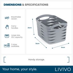 LIVIVO Small Woven Storage Basket with Handles 7L in Grey - Size: Medium - thumbnail 6