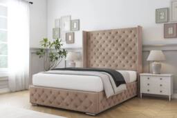 "Comfort Beds Emily Naples Bed Frame - 50"" Upholstered Wingback Headboard in Light Brown - Size: Single" - thumbnail 1
