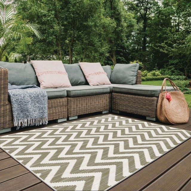 THE RUGS Reversible Outdoor Rugs in Zigzag Design Duo Weave Collection in Blue - Size: 160 cm x 230 cm - image 1