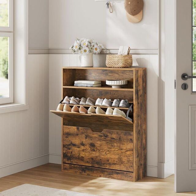 VASAGLE Wide Shoe Cabinet with 2 Flip Doors & 3 Tier Rack in Bronze - image 1