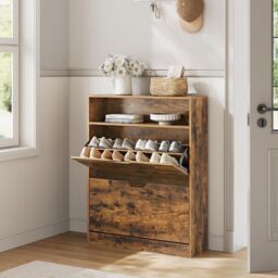 VASAGLE Wide Shoe Cabinet with 2 Flip Doors & 3 Tier Rack in Bronze - thumbnail 1