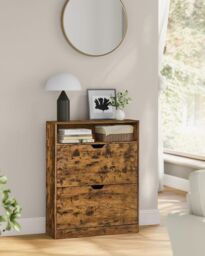 VASAGLE Wide Shoe Cabinet with 2 Flip Doors & 3 Tier Rack in Bronze - thumbnail 2