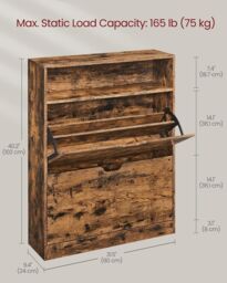 VASAGLE Wide Shoe Cabinet with 2 Flip Doors & 3 Tier Rack in Bronze - thumbnail 3