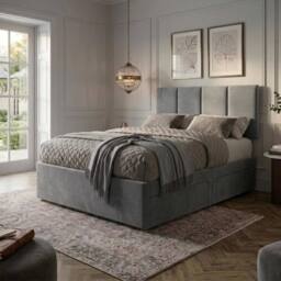 "Bed Time UK Plush Divan Bed with Mattress 20"" Vertical Headboard & 2 Drawers in Grey - Size: Single" - thumbnail 3
